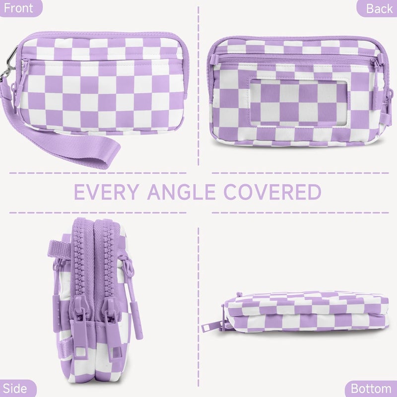 NBERMOTION Checkered Nylon Wristlet Wallets for Women RFID Blocking Purse With Credit Card Holder & Crossbody Strap - Image 5